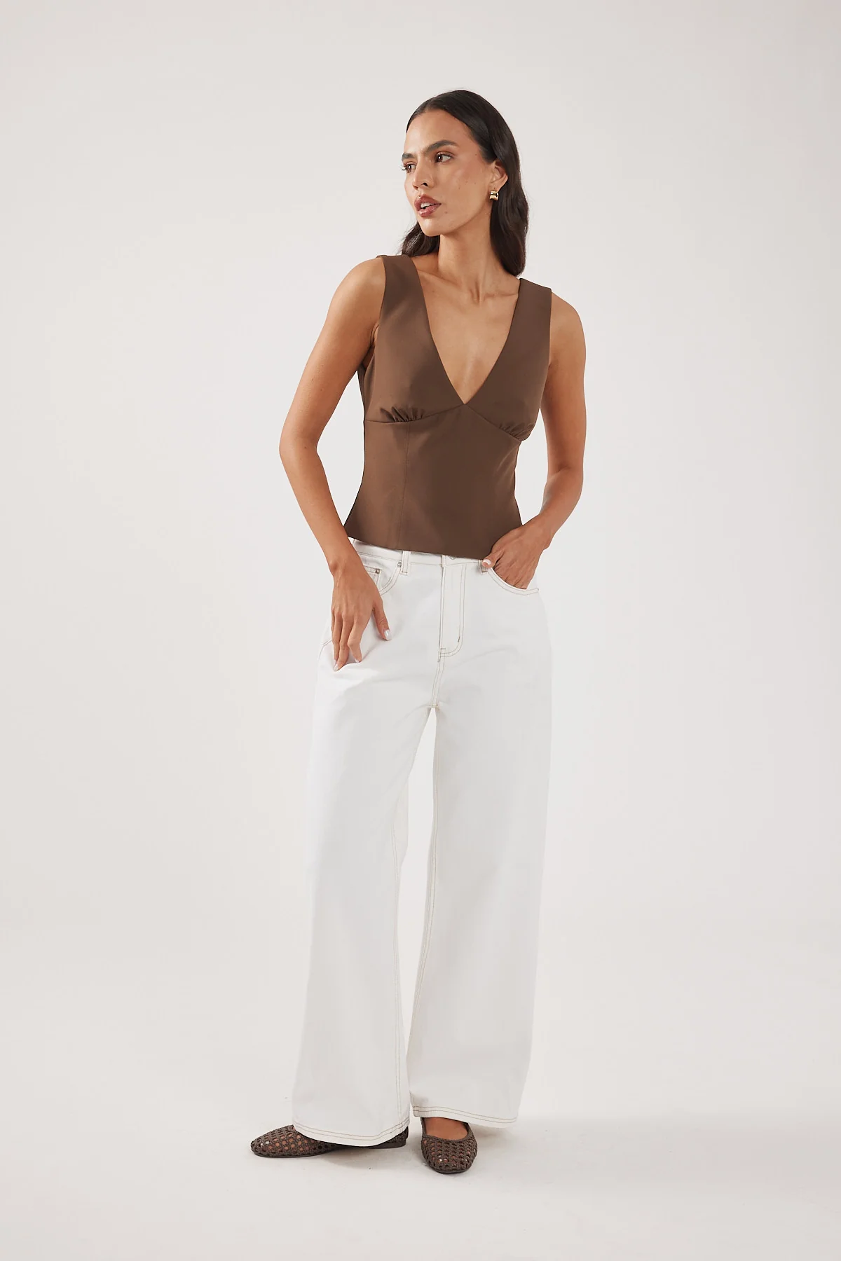 Perfect Stranger Allegra V-Neck Top Brown - Image 3