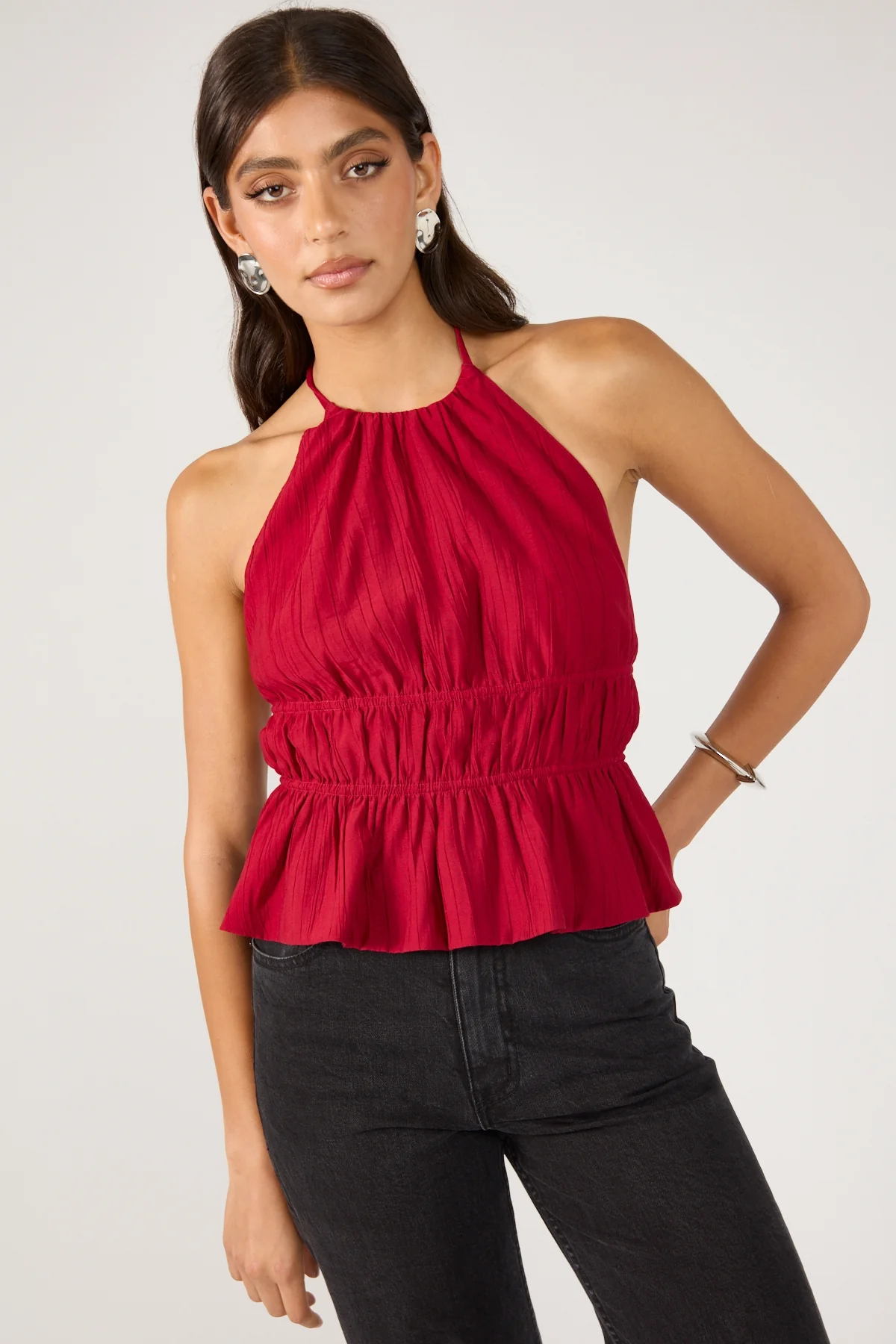 Perfect Stranger Arybelle Halter Open Back Top Burgundy - Image 3