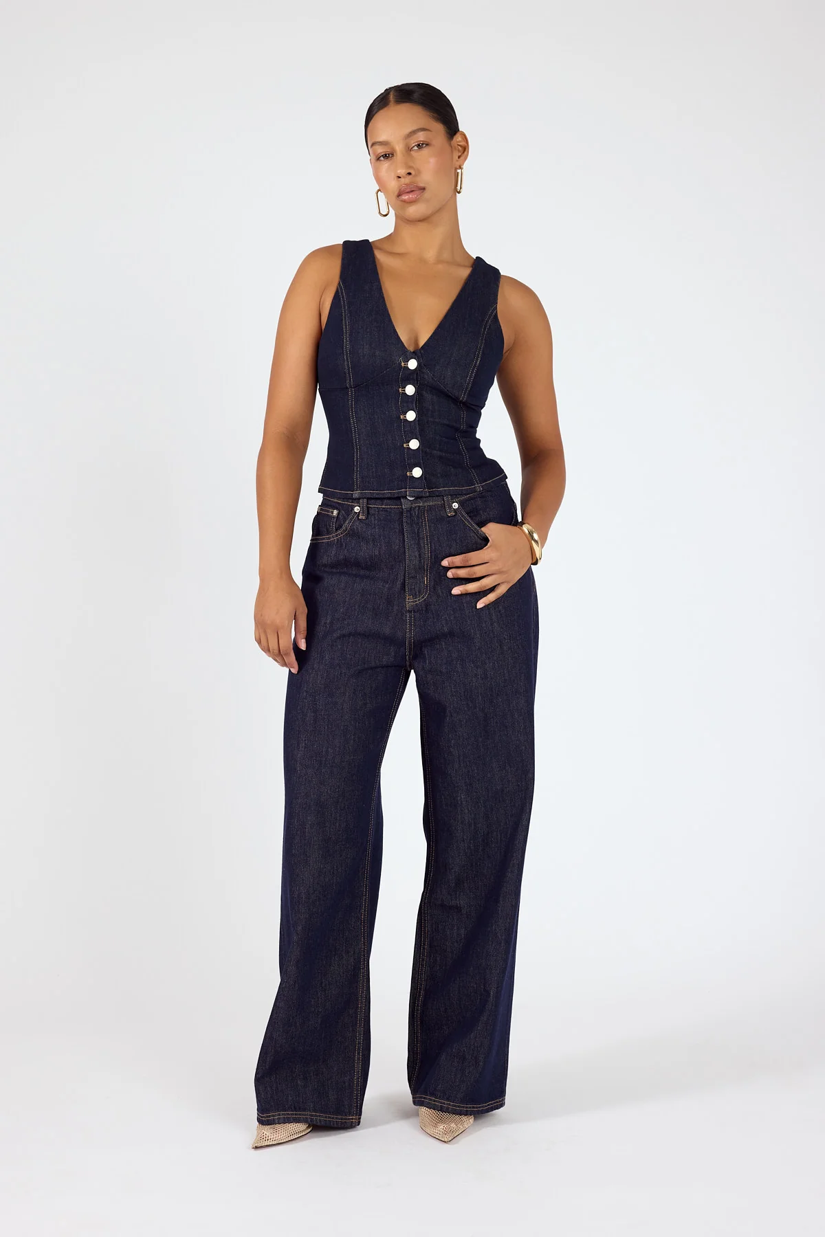 Perfect Stranger Axel Button up denim Top Dark Blue Denim - Image 3