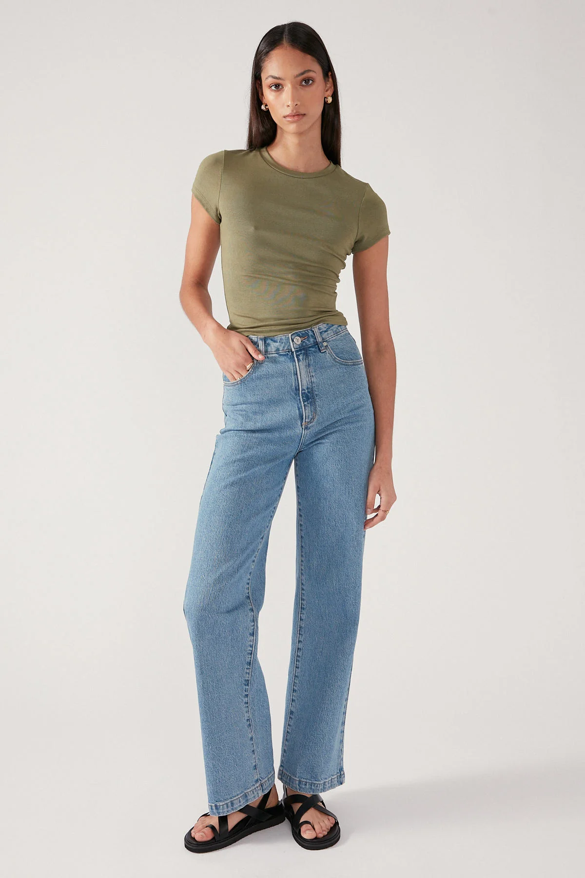 Perfect Stranger Cap Sleeve Tee Khaki - Image 2