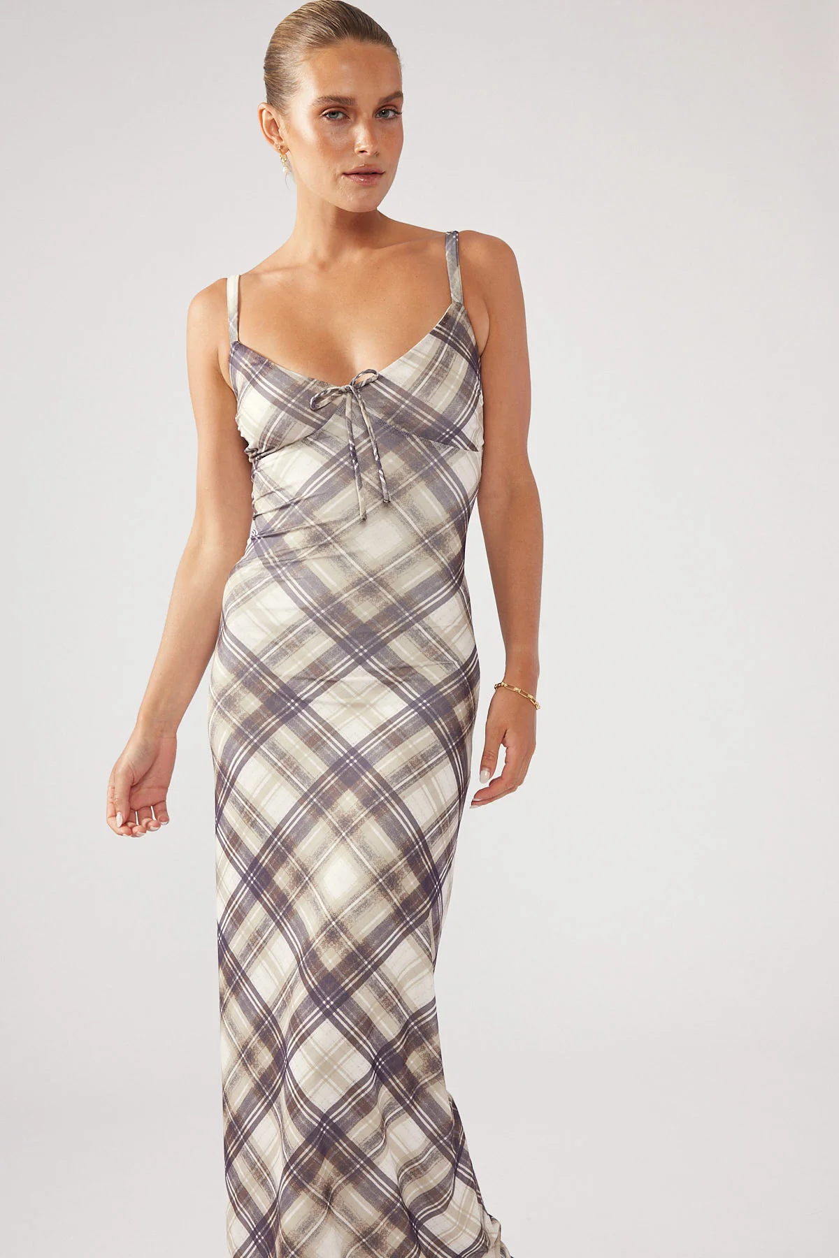 Perfect Stranger Chalk Check Mesh Dress Nude Print - Image 5