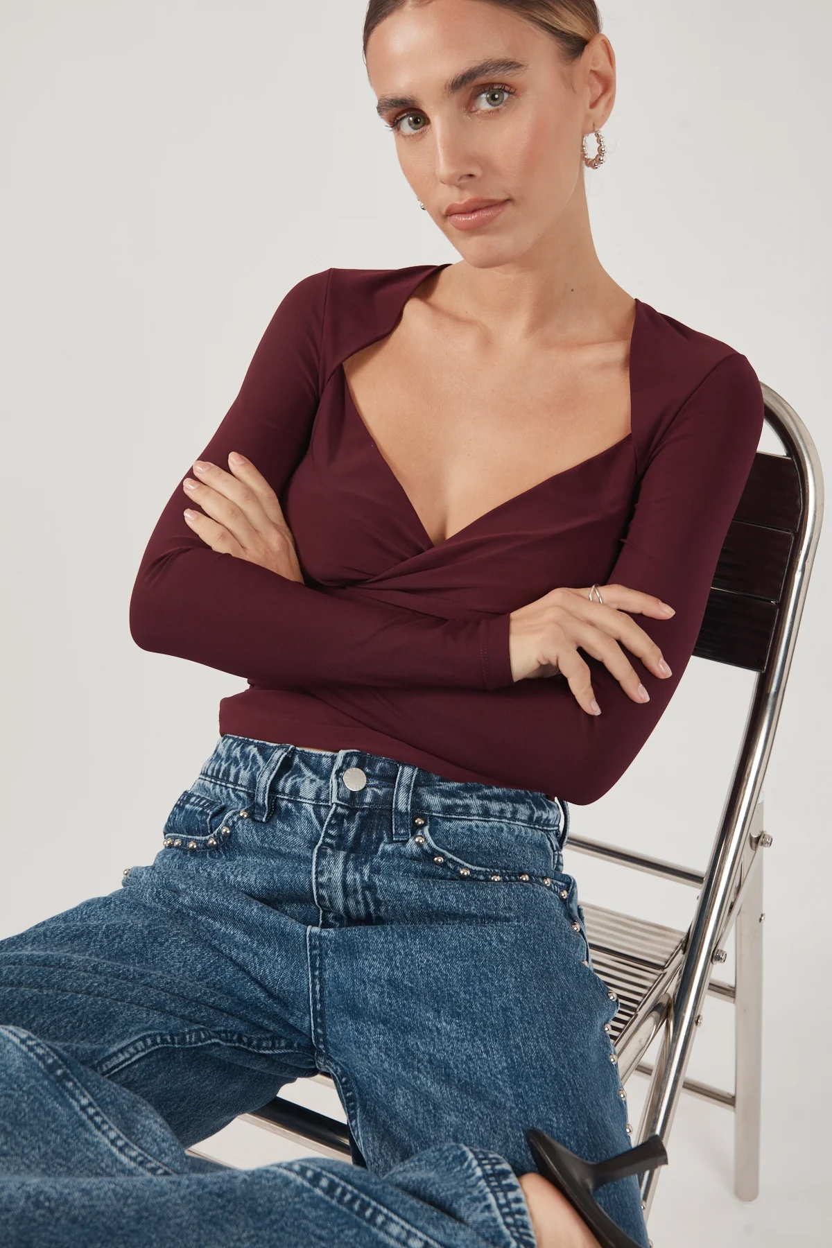 Perfect Stranger Dominik Long Sleeve Top Plum - Image 4
