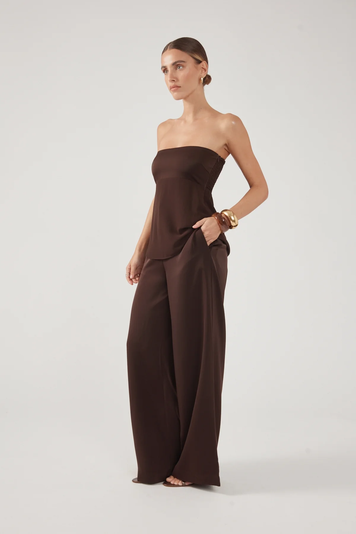 Perfect Stranger Ellie Satin Mid Rise Tailored Pants Brown - Image 6