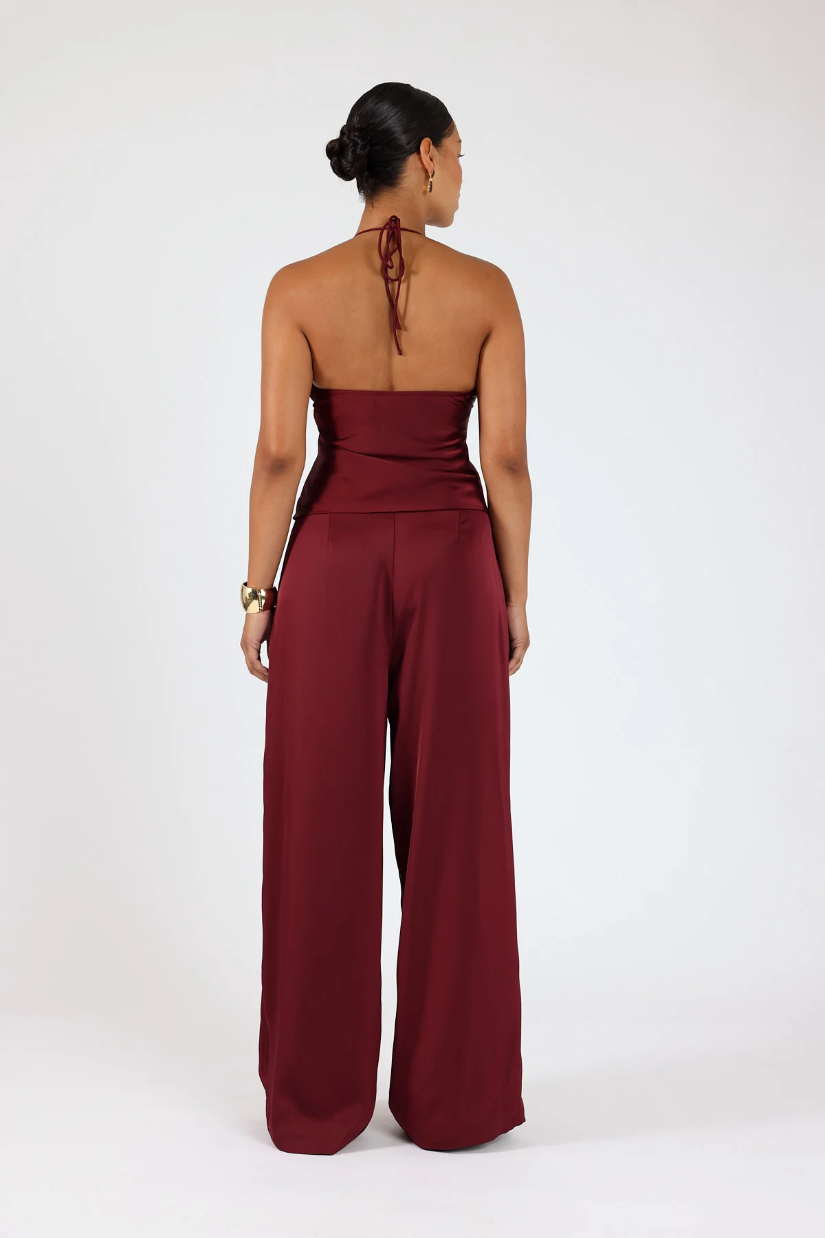 Perfect Stranger Ellie Satin Mid Rise Tailored Pants Burgundy - Image 4