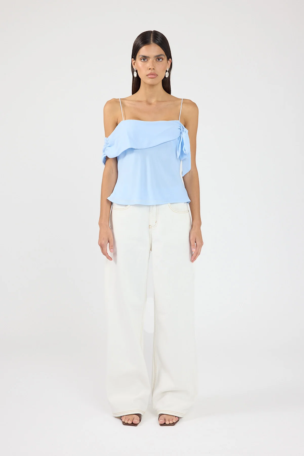 Perfect Stranger Elouise Draped Shoulder Top Blue - Image 5
