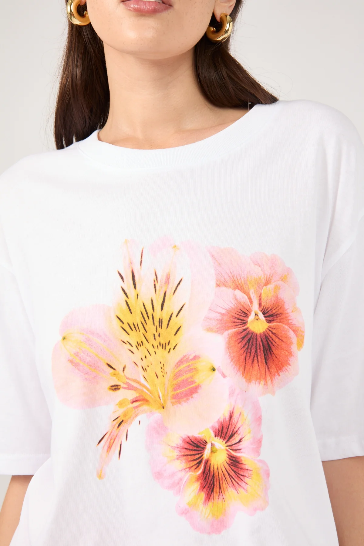 Perfect Stranger Floret Hibiscus Oversized Graphic Tee White - Image 6