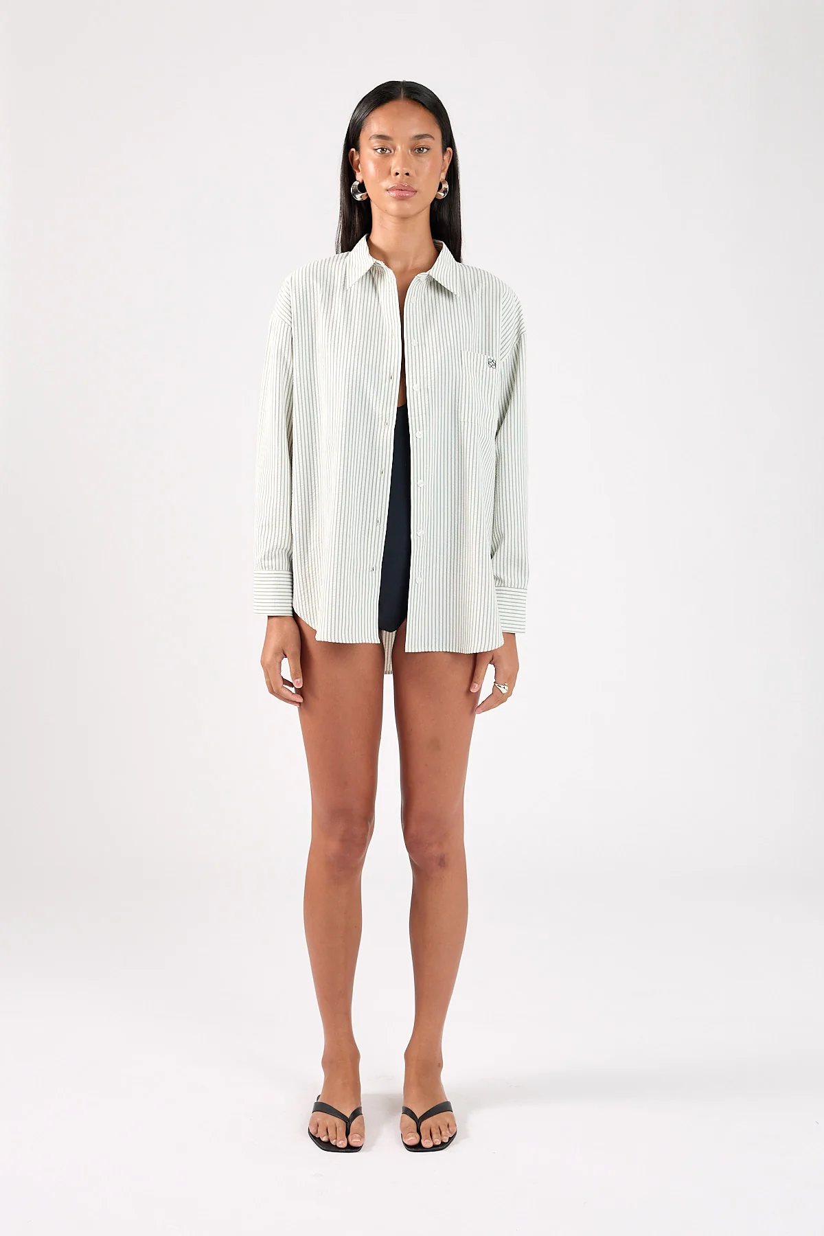 Perfect Stranger Hunter Stripe Oversized Shirt White/Black Stripe - Image 4