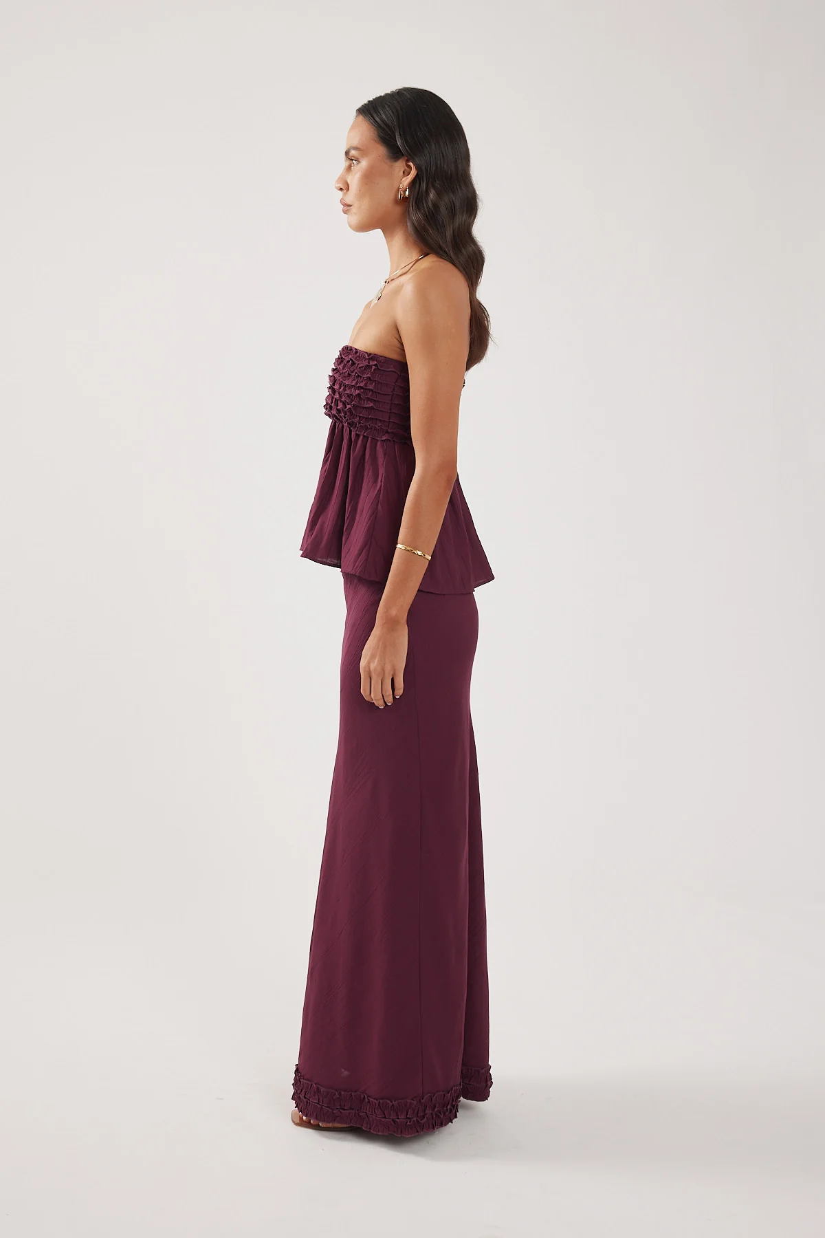 Perfect Stranger Jada Frill Strapless Top Plum - Image 4