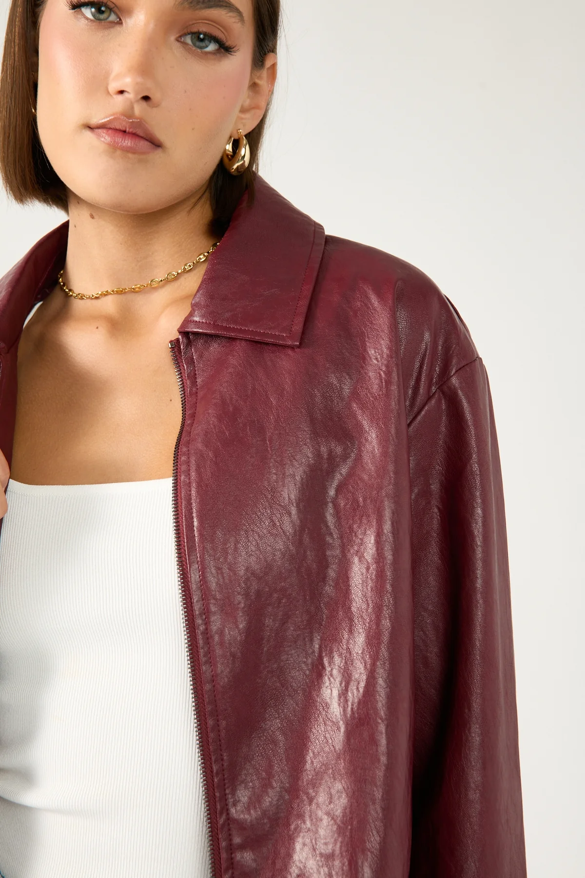 Perfect Stranger Kandice PU Zip Up Jacket Burgundy - Image 4