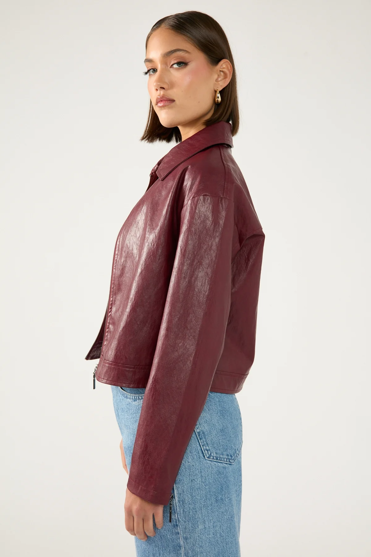 Perfect Stranger Kandice PU Zip Up Jacket Burgundy - Image 5