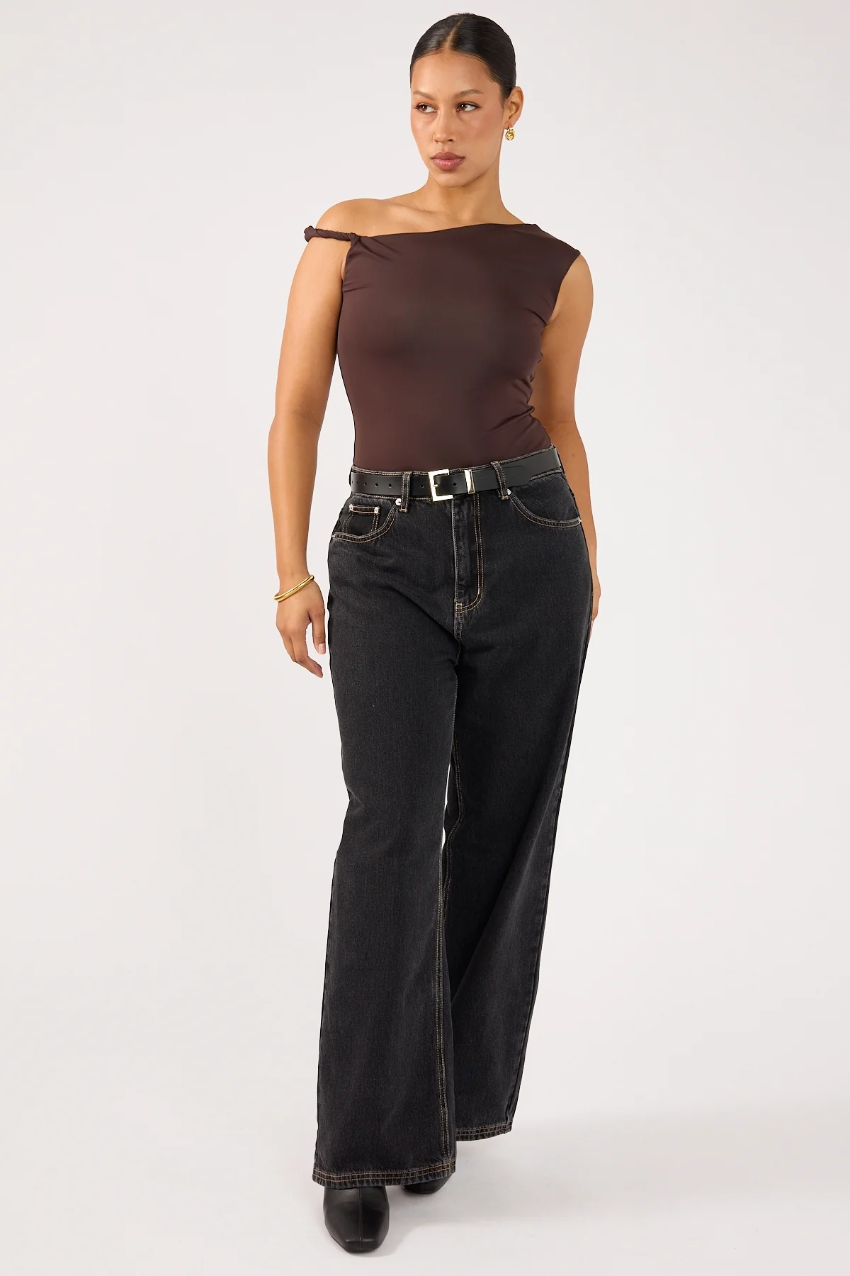 Perfect Stranger Kayla Asym Twist Bodysuit Chocolate - Image 3