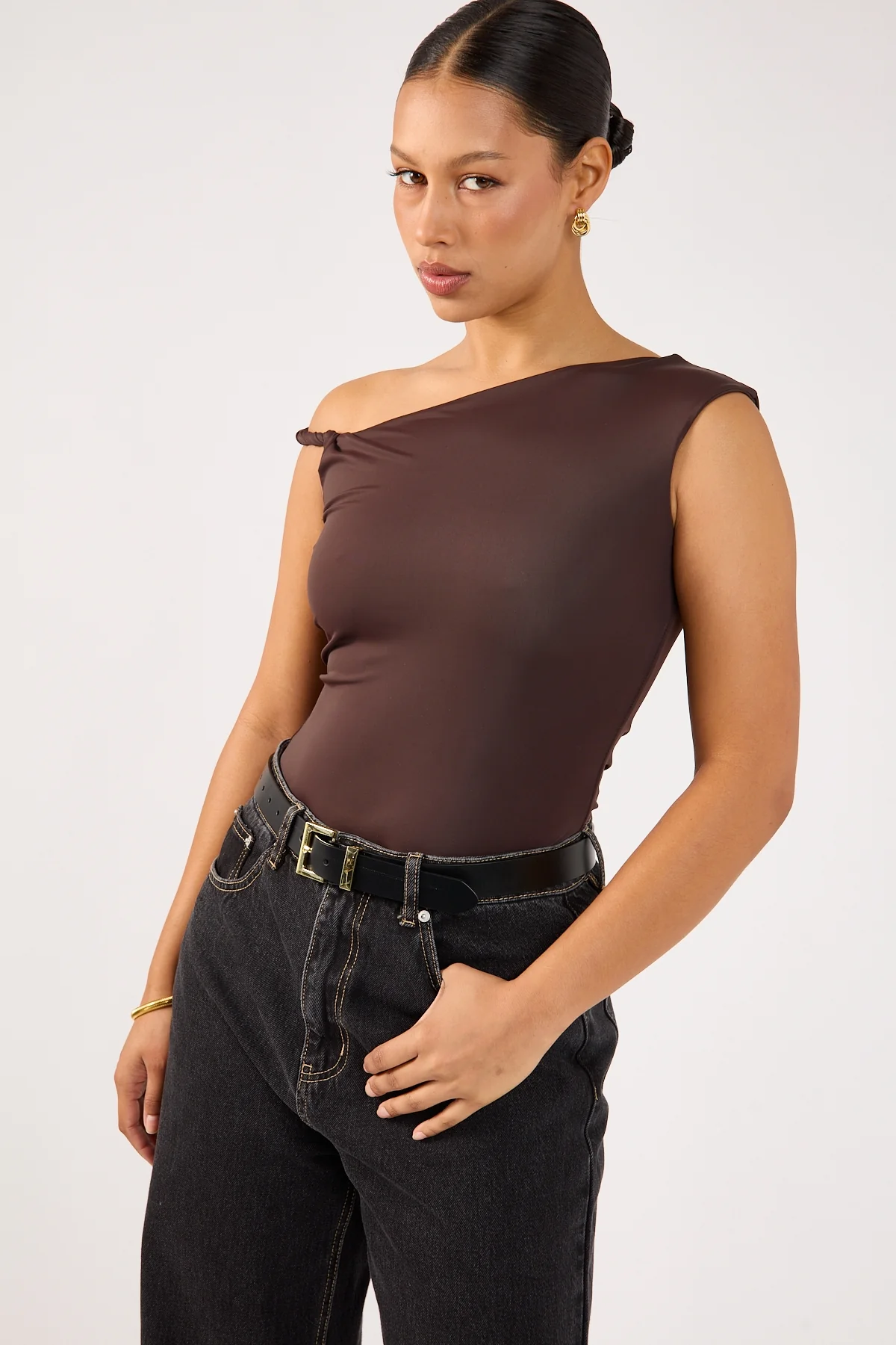 Perfect Stranger Kayla Asym Twist Bodysuit Chocolate - Image 4