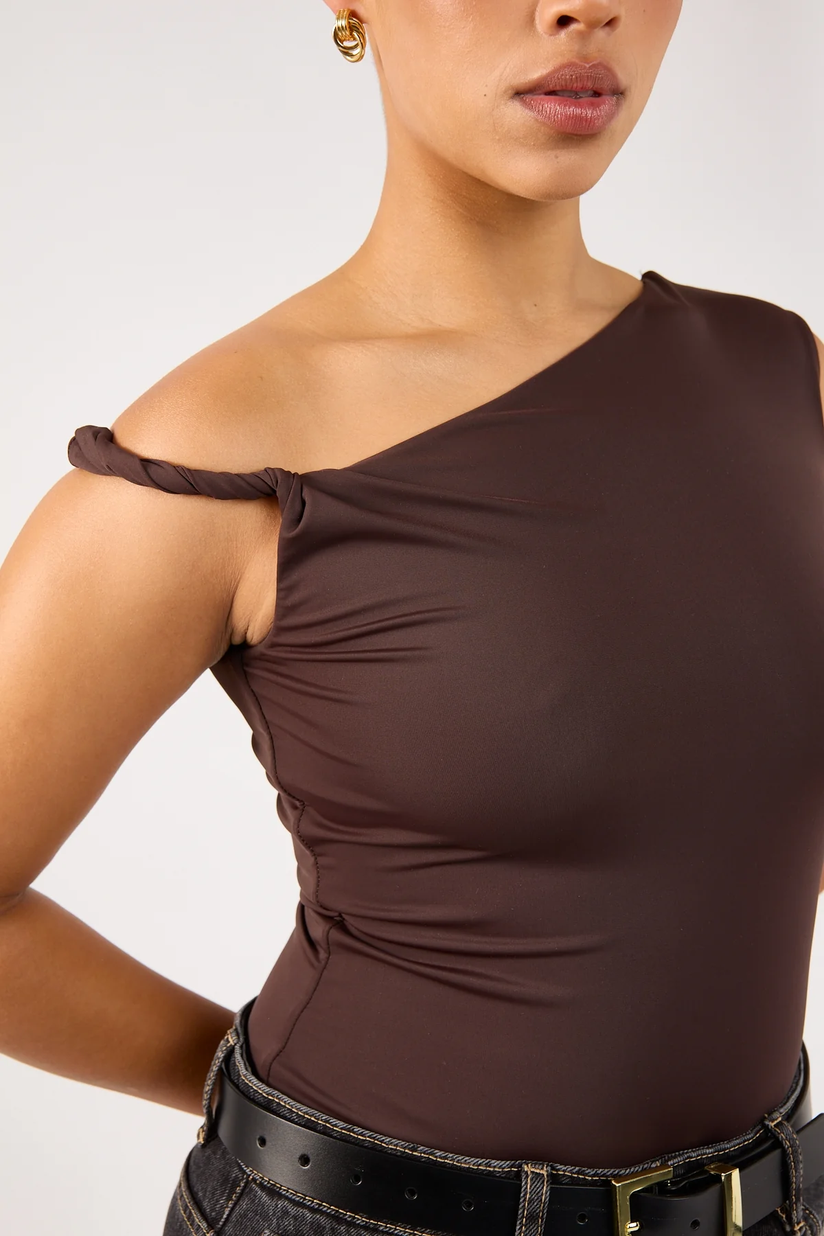 Perfect Stranger Kayla Asym Twist Bodysuit Chocolate - Image 6