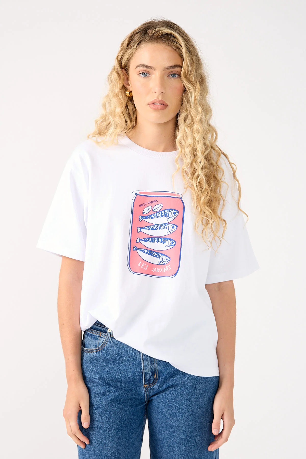 Perfect Stranger Les Sardines Oversized Graphic Tee White - Image 2