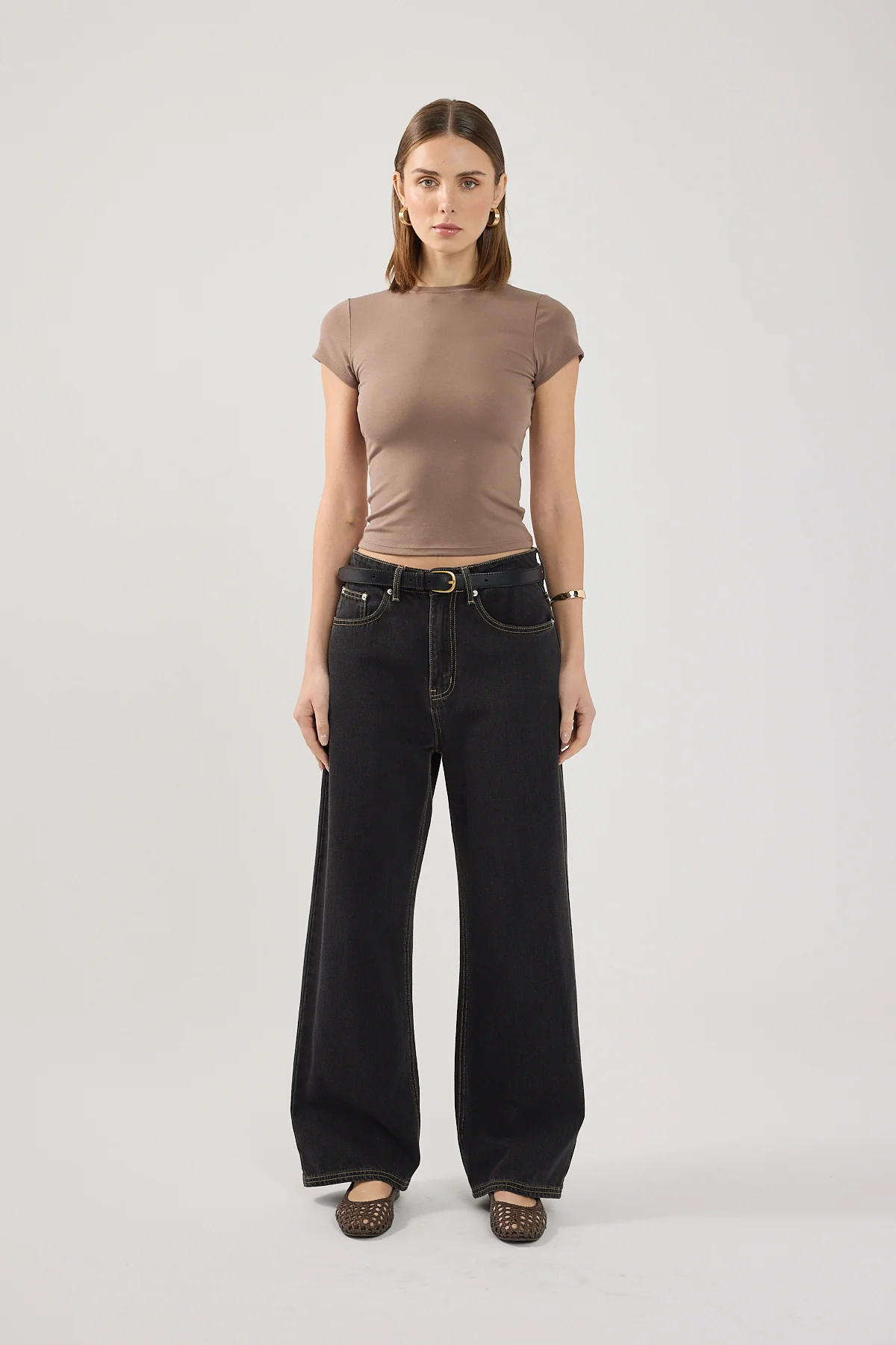 Perfect Stranger Longline Cap Sleeve Tee Taupe