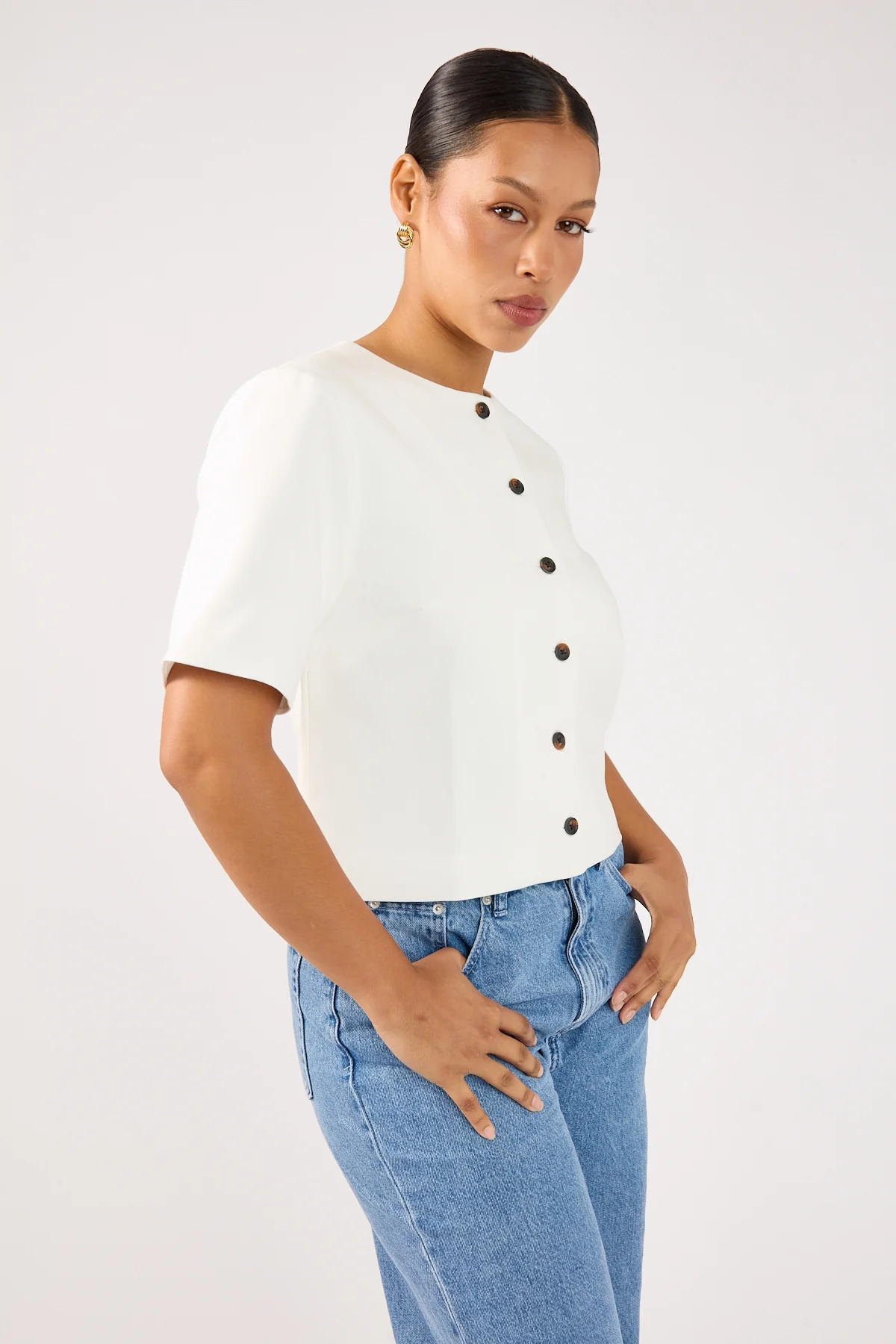 Perfect Stranger Luca Short Sleeve Suiting Top Off White - Image 5