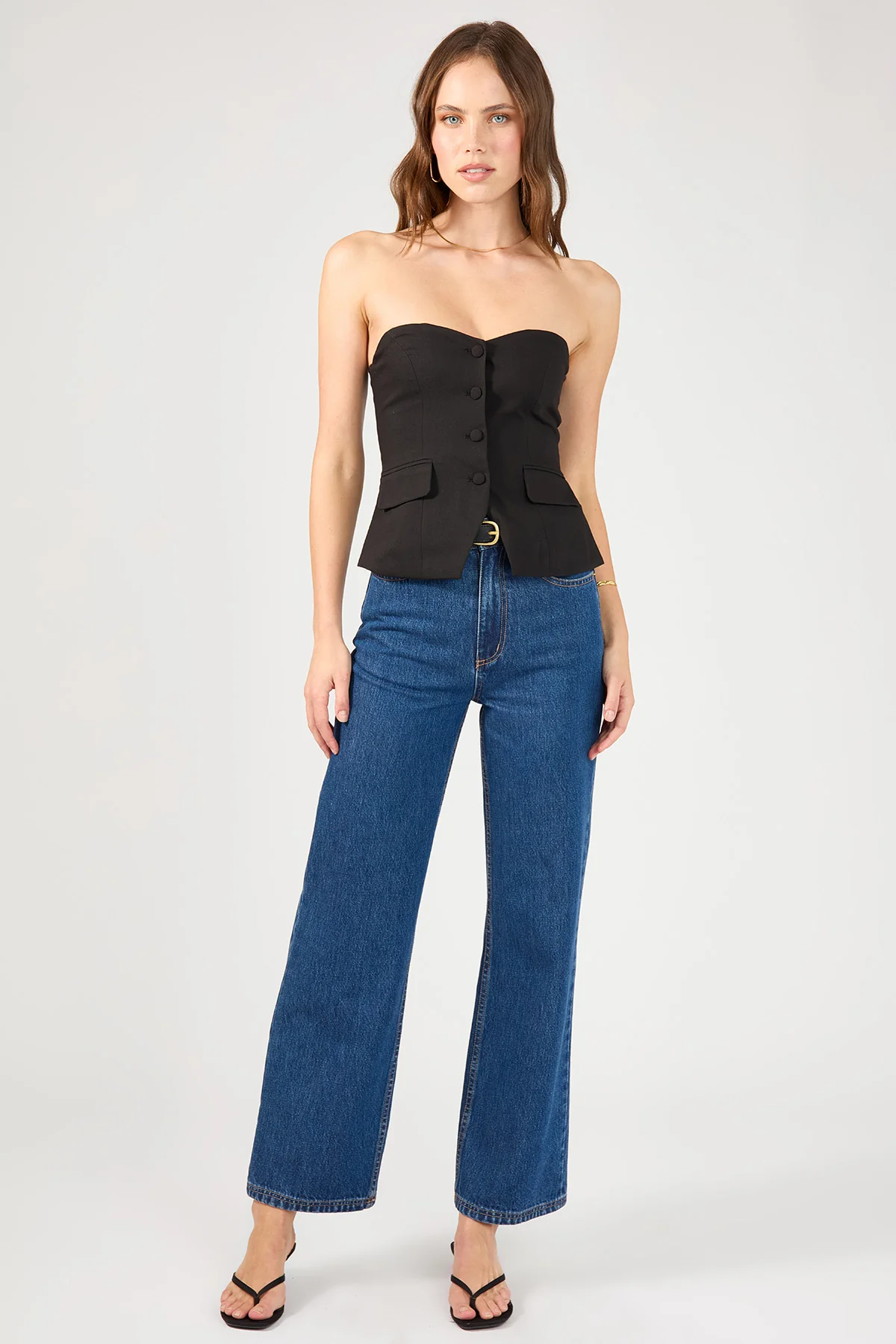 Perfect Stranger Luca Strapless Button Up Top Black - Image 2