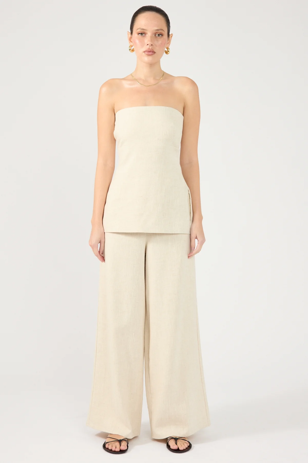 Perfect Stranger MENORCA LINEN SPECKLE STRAPLESS TOP Oat - Image 5