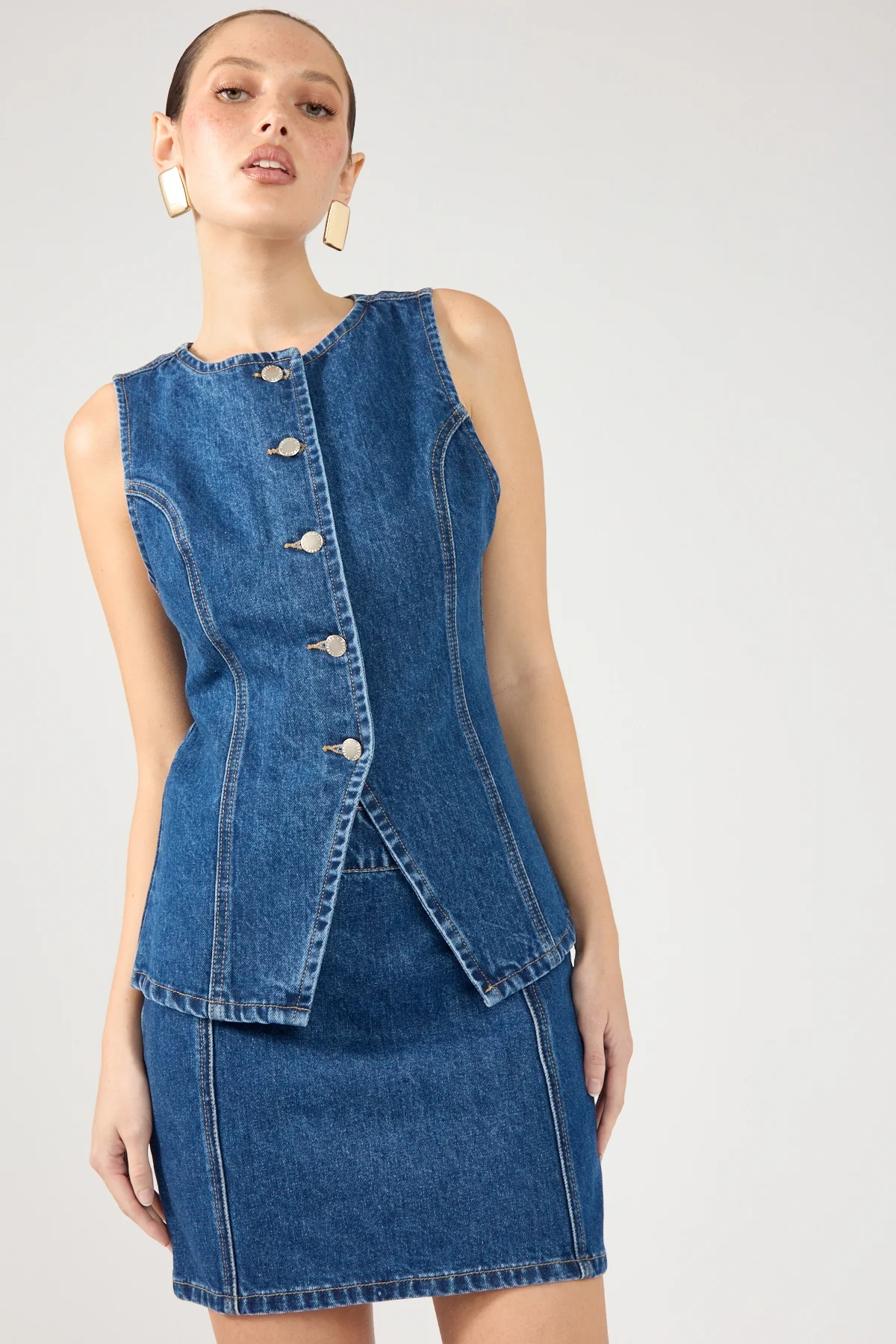 Perfect Stranger Mika Denim Mini Skirt Mid Blue Denim - Image 3