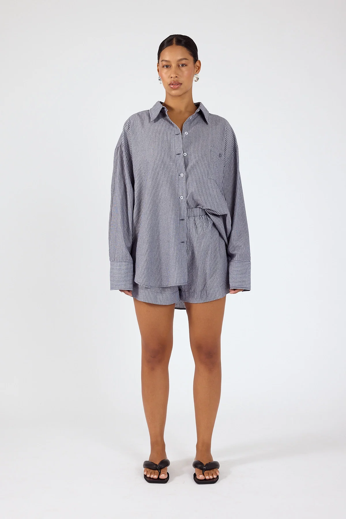 Perfect Stranger Mirae Striped Oversized Shirt Navy Stripe - Image 3