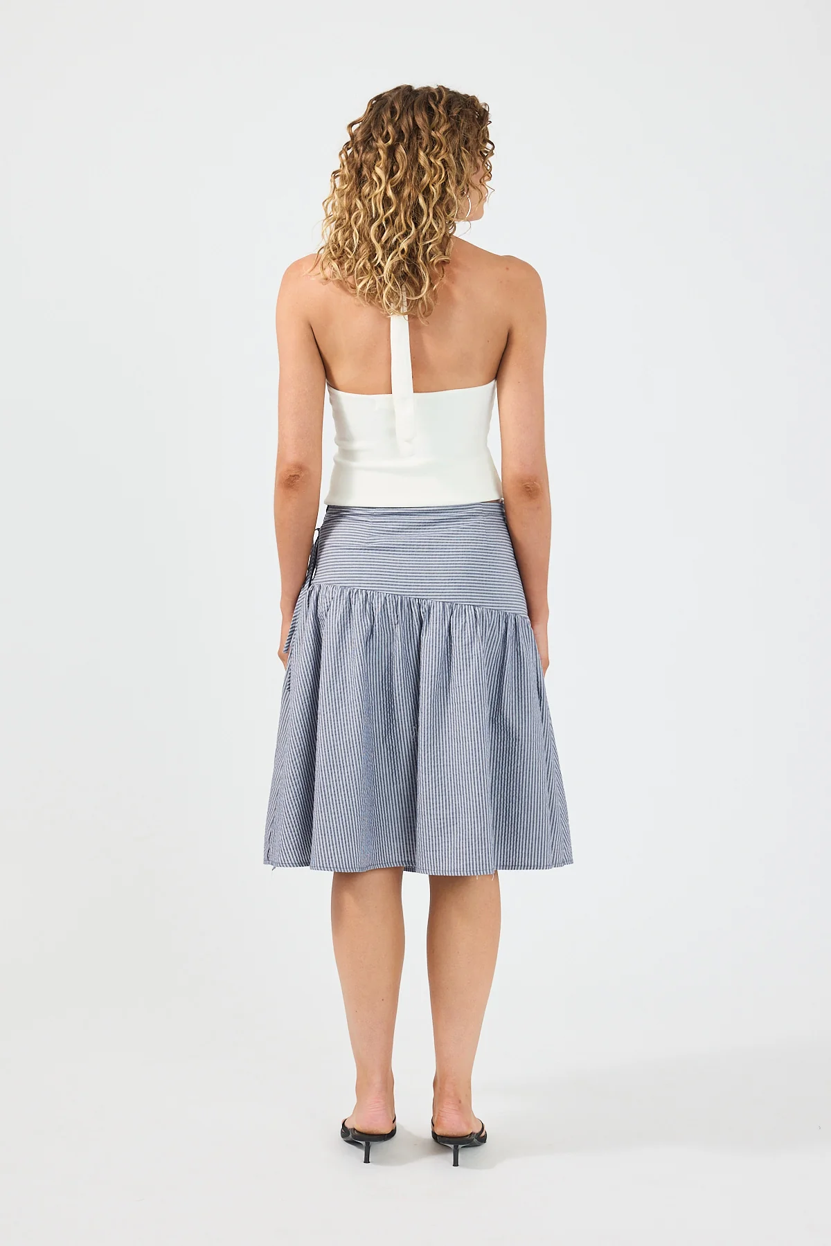 Perfect Stranger Mysti Wrap Midi Skirt Navy Stripe - Image 4