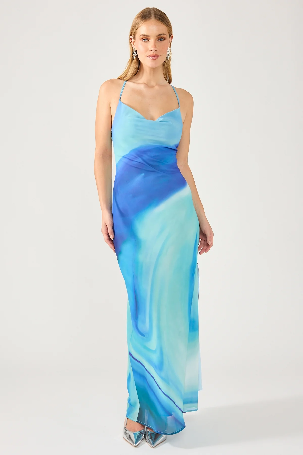 Perfect Stranger Nixie Recycled Maxi Dress Blue Print - Image 6