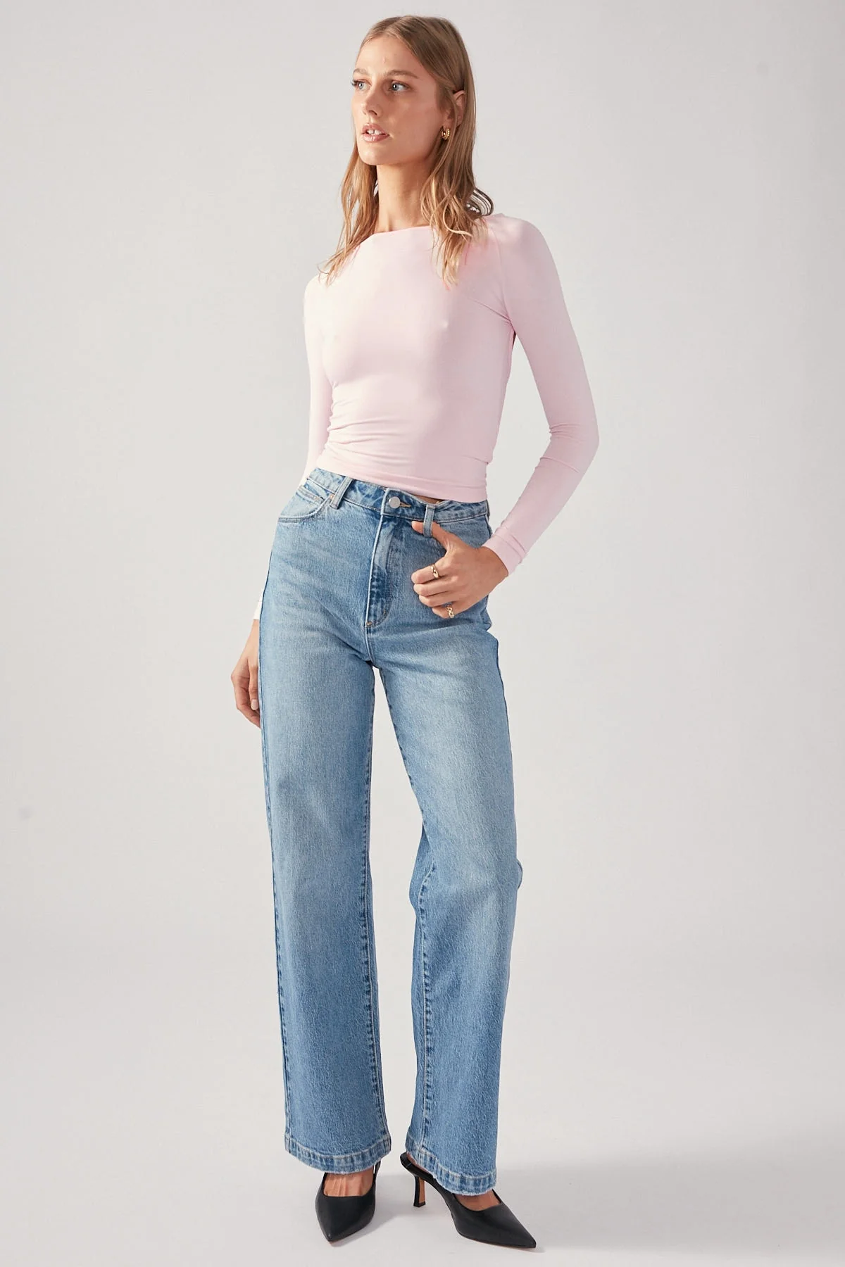 Perfect Stranger Open Back Long Sleeve Top Baby Pink - Image 3