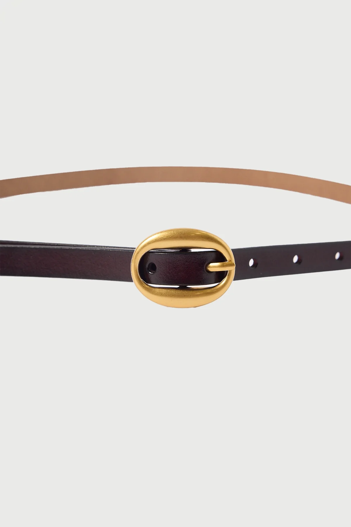 Perfect Stranger Oval Leather Thin Belt Brown - Image 3