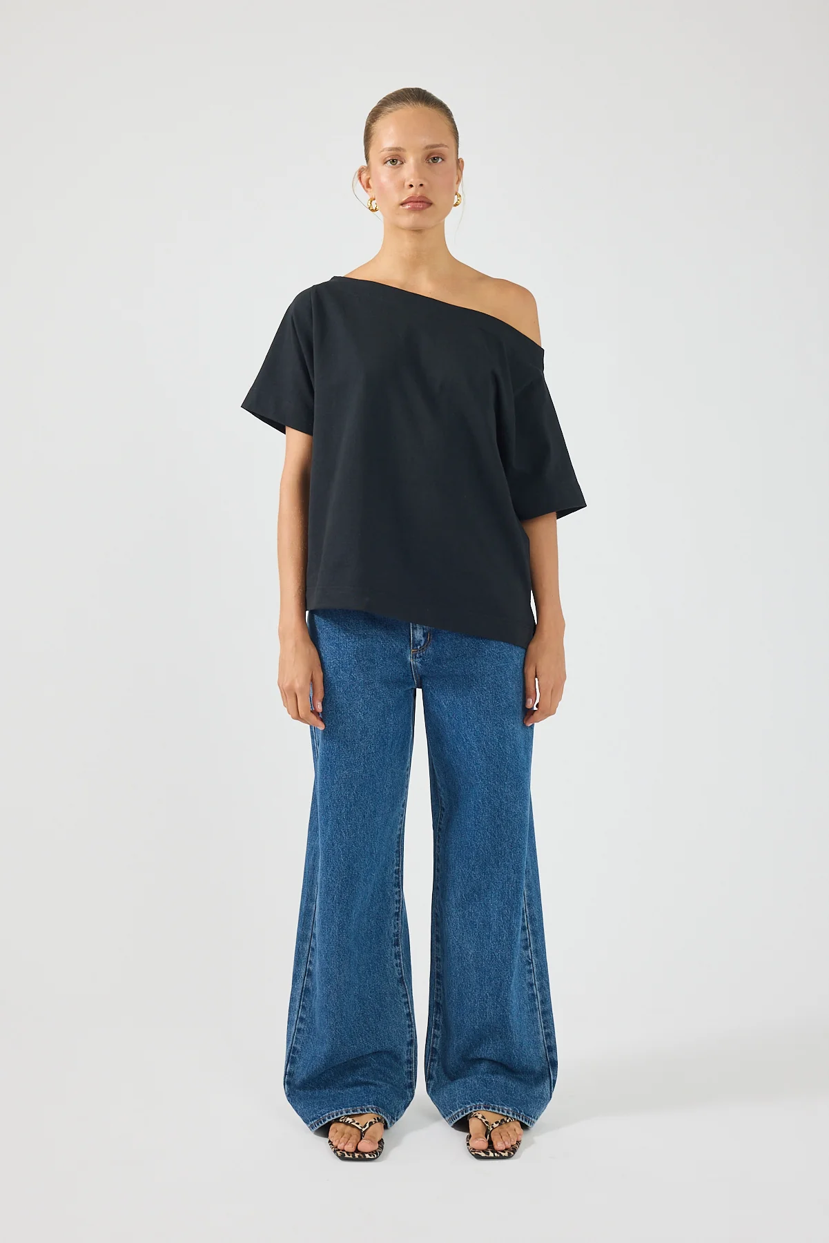Perfect Stranger Oversized Boat Neck Tee Black - Image 2