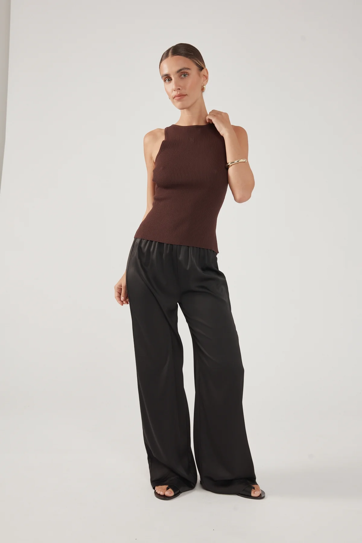 Perfect Stranger Racer Tank Knit Top Chocolate - Image 5