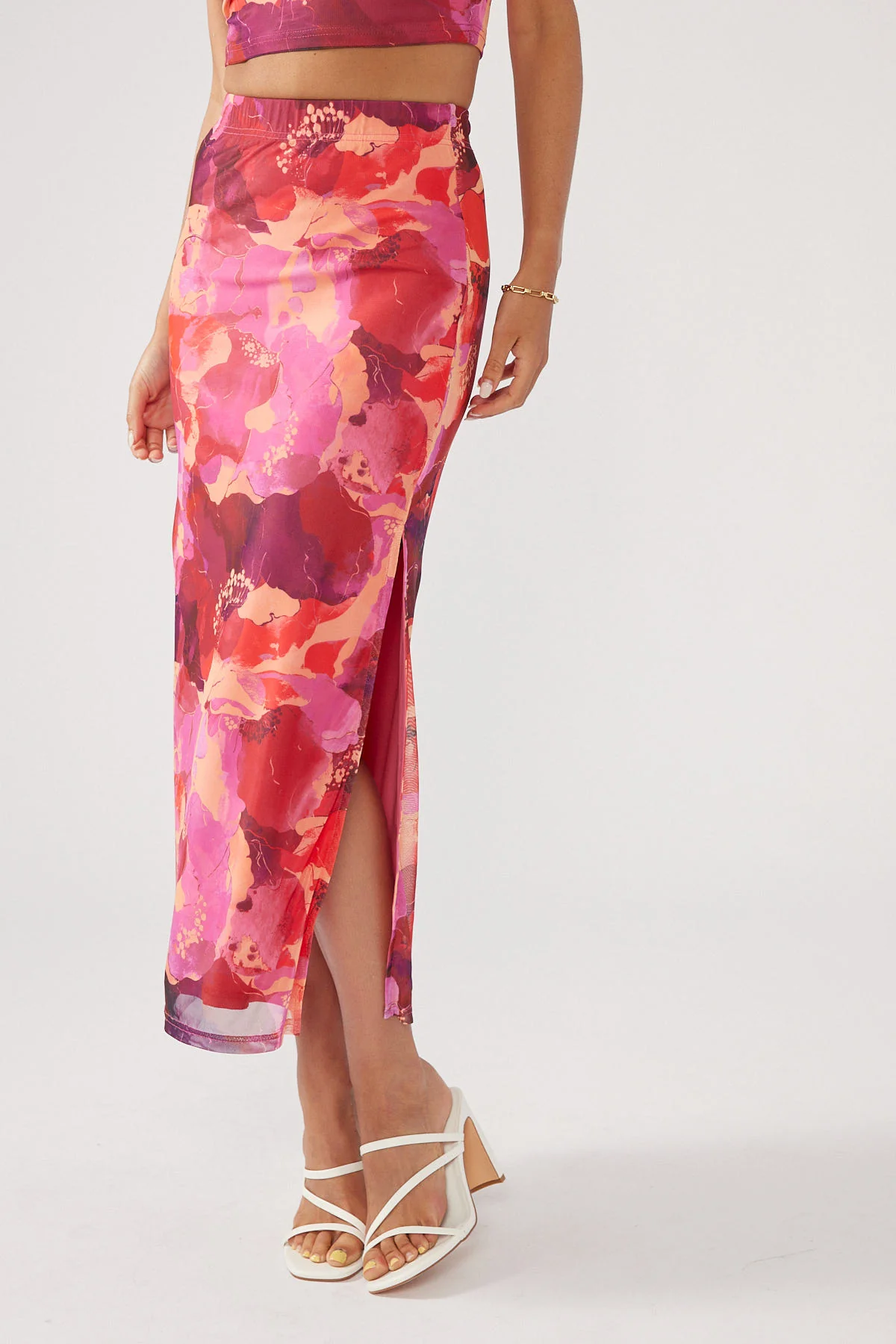 Perfect Stranger Romantic Times Recycled Midi Skirt Red Print - Image 3