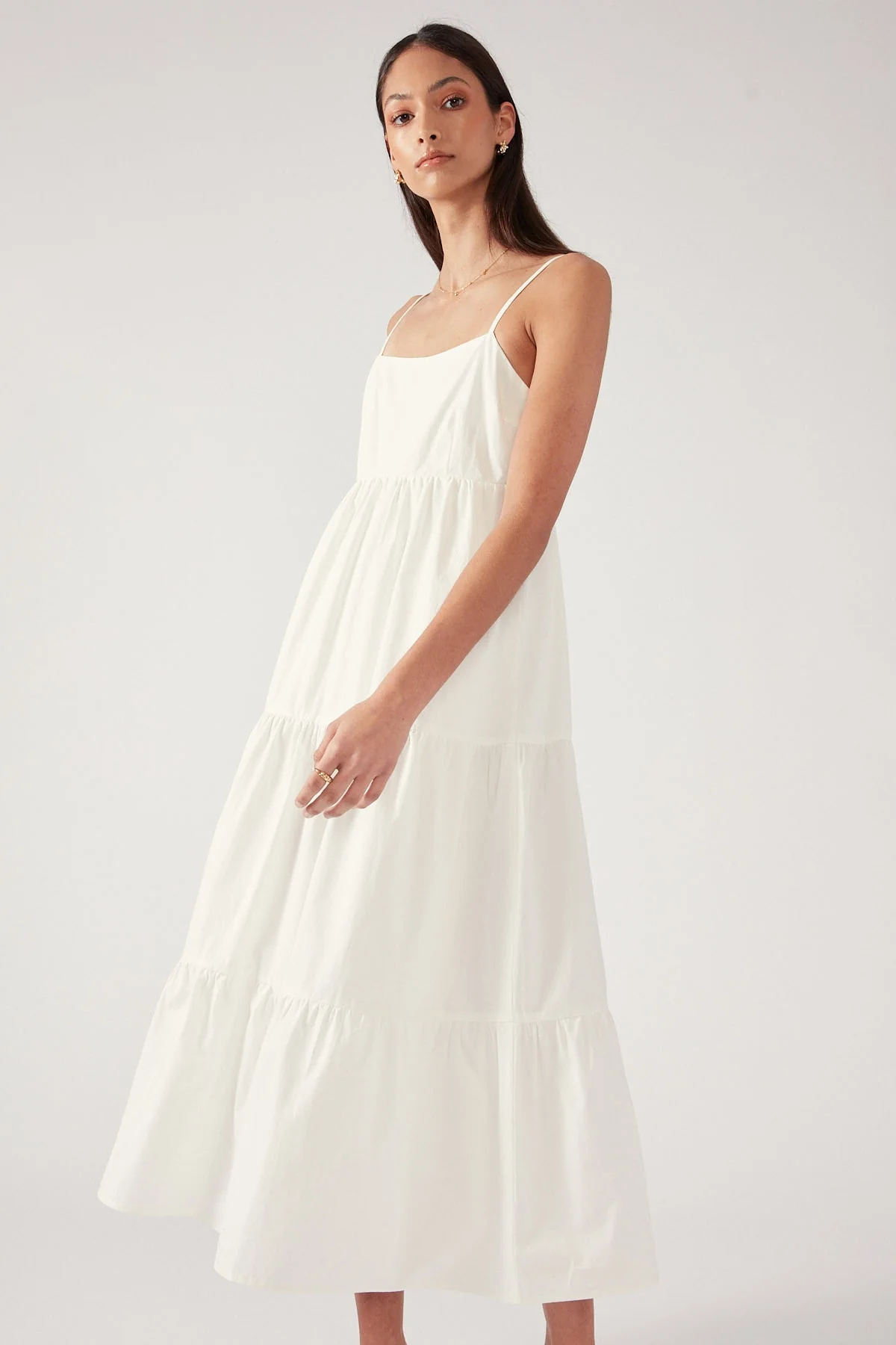 Perfect Stranger TIERED OPEN BACK MIDI DRESS Cream - Image 4