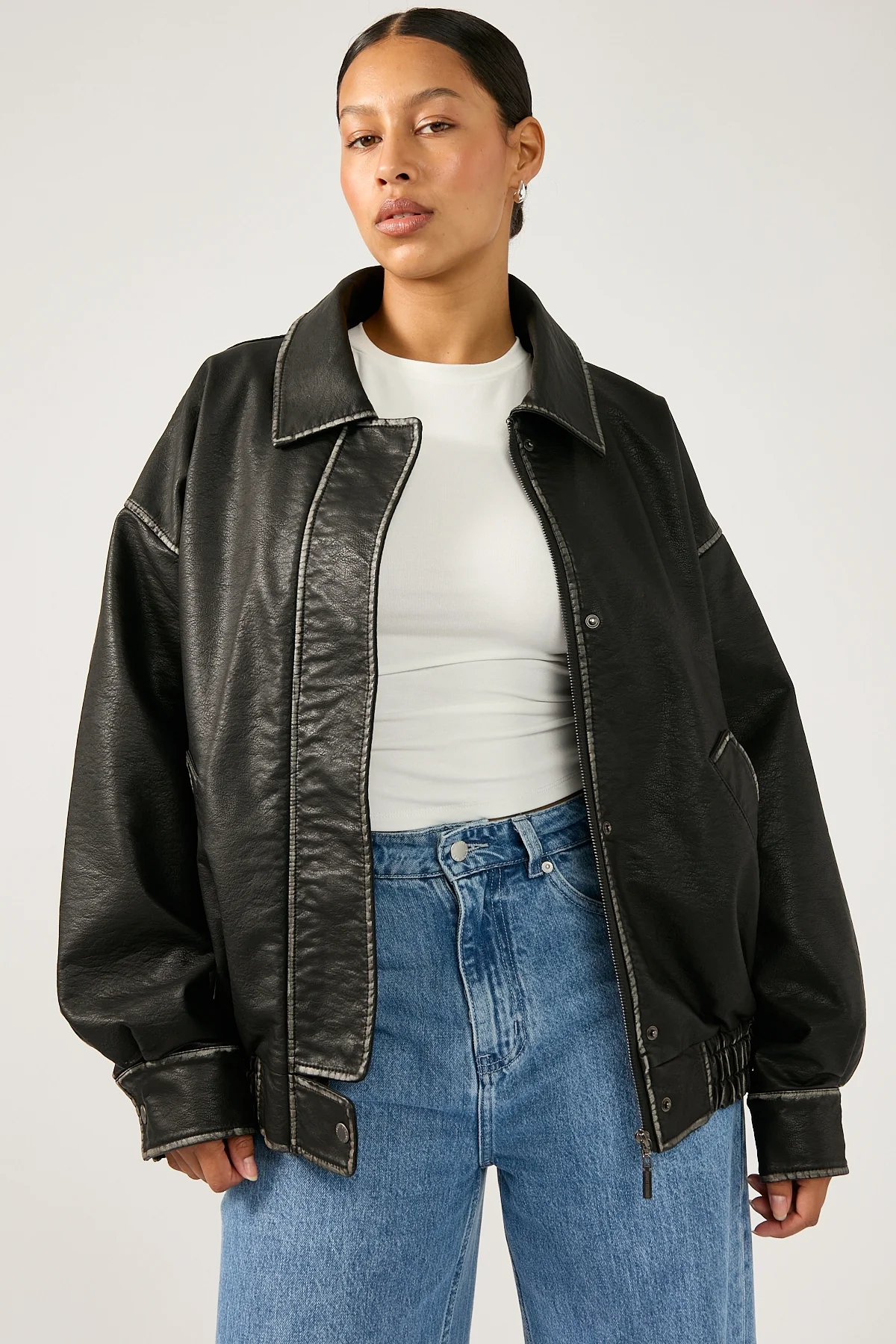 Perfect Stranger Washed Maxx PU Bomber Black - Image 4