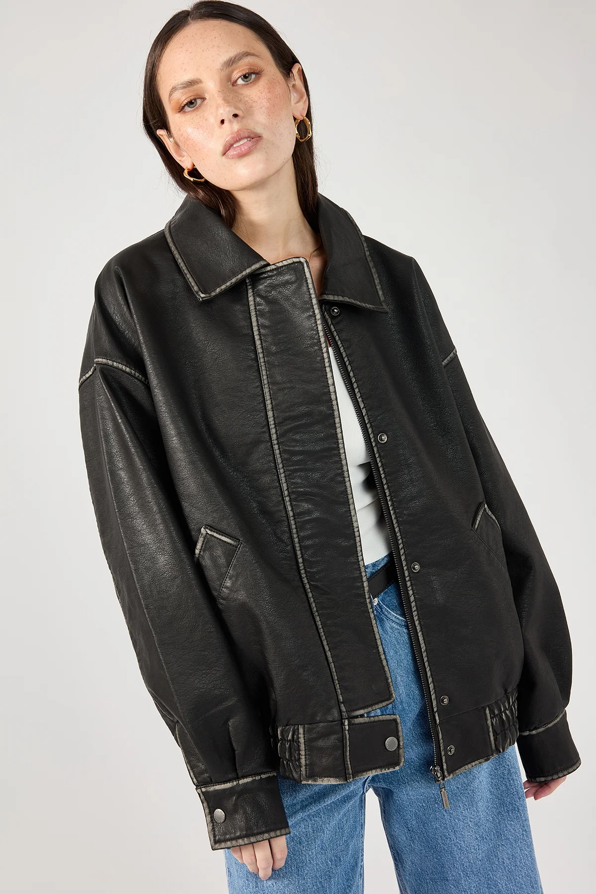 Perfect Stranger Washed Maxx PU Bomber Black - Image 5