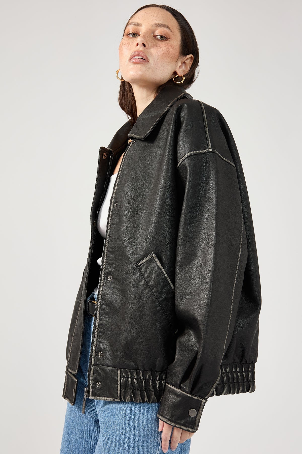 Perfect Stranger Washed Maxx PU Bomber Black - Image 9